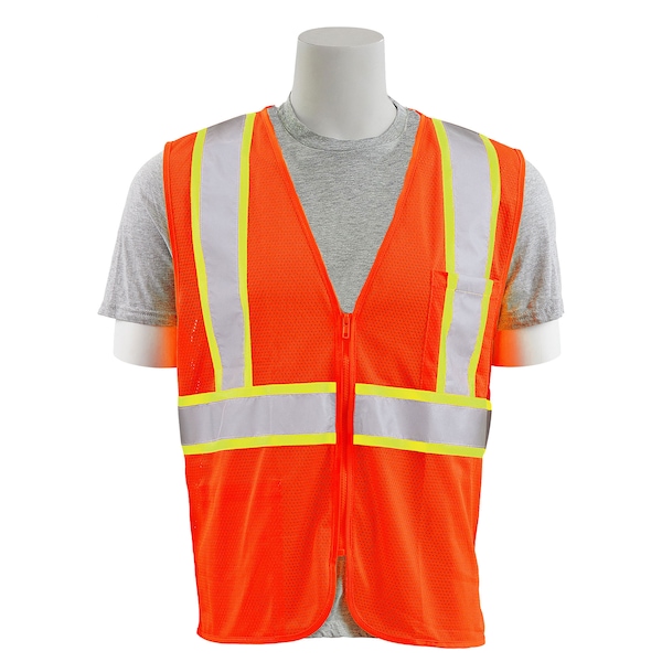 Erb Safety Safety Vest, Flame Retardant Treated, Class 2, S195C, Hi-Viz Orng, 3XL 64731